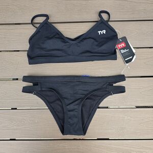 TYR Women's Solid Black Trinityfit Top & Workout Cove Bikini Sz S New Sample